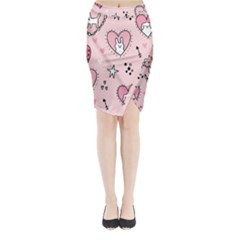 Cartoon-cute-valentines-day-doodle-heart-love-flower-seamless-pattern-vector Midi Wrap Pencil Skirt