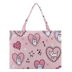 Cartoon-cute-valentines-day-doodle-heart-love-flower-seamless-pattern-vector Medium Tote Bag