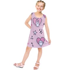 Cartoon-cute-valentines-day-doodle-heart-love-flower-seamless-pattern-vector Kids  Tunic Dress