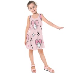 Cartoon-cute-valentines-day-doodle-heart-love-flower-seamless-pattern-vector Kids  Sleeveless Dress