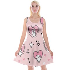 Cartoon-cute-valentines-day-doodle-heart-love-flower-seamless-pattern-vector Reversible Velvet Sleeveless Dress