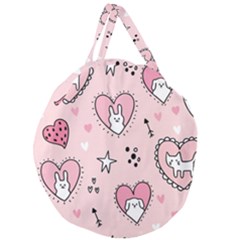 Cartoon-cute-valentines-day-doodle-heart-love-flower-seamless-pattern-vector Giant Round Zipper Tote