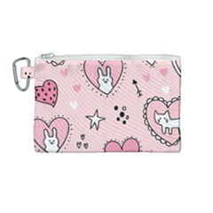 Cartoon-cute-valentines-day-doodle-heart-love-flower-seamless-pattern-vector Canvas Cosmetic Bag (medium)