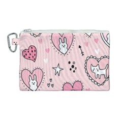 Cartoon-cute-valentines-day-doodle-heart-love-flower-seamless-pattern-vector Canvas Cosmetic Bag (large)