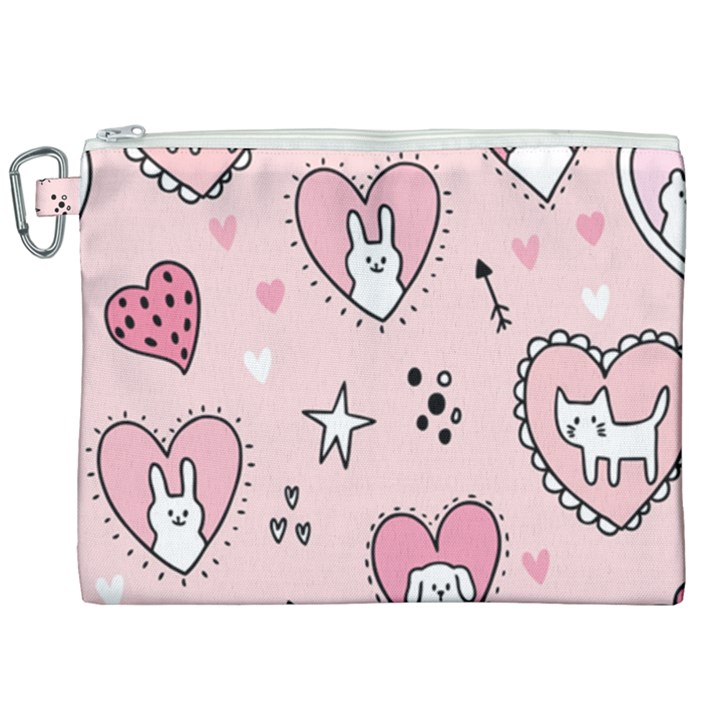 Cartoon-cute-valentines-day-doodle-heart-love-flower-seamless-pattern-vector Canvas Cosmetic Bag (XXL)