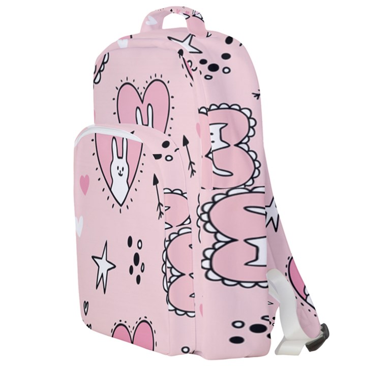 Cartoon-cute-valentines-day-doodle-heart-love-flower-seamless-pattern-vector Double Compartment Backpack