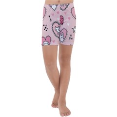 Cartoon-cute-valentines-day-doodle-heart-love-flower-seamless-pattern-vector Kids  Lightweight Velour Capri Yoga Leggings