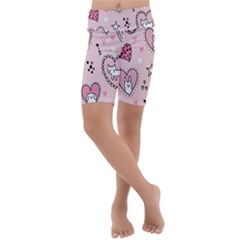 Cartoon-cute-valentines-day-doodle-heart-love-flower-seamless-pattern-vector Kids  Lightweight Velour Cropped Yoga Leggings