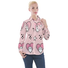 Cartoon-cute-valentines-day-doodle-heart-love-flower-seamless-pattern-vector Women s Long Sleeve Pocket Shirt