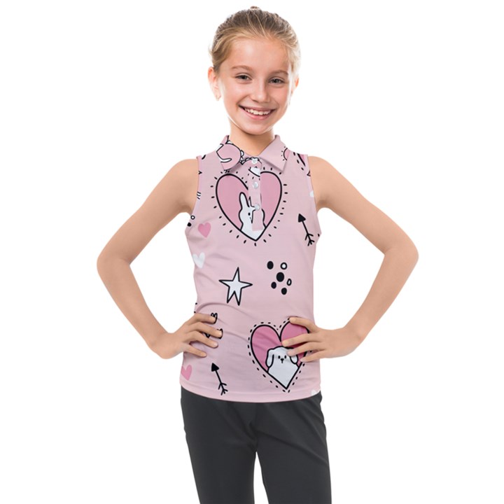 Cartoon-cute-valentines-day-doodle-heart-love-flower-seamless-pattern-vector Kids  Sleeveless Polo Tee