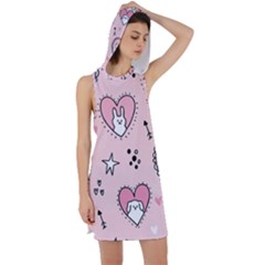 Cartoon-cute-valentines-day-doodle-heart-love-flower-seamless-pattern-vector Racer Back Hoodie Dress