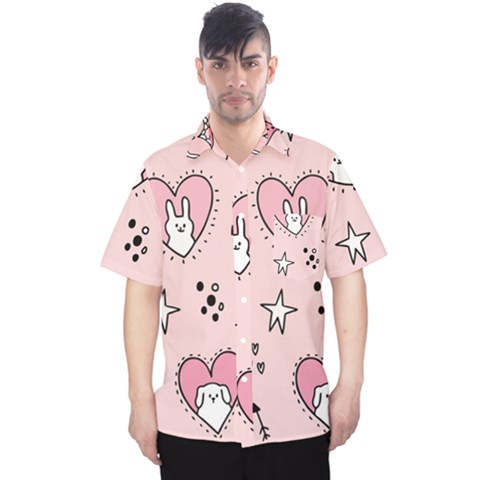 Cartoon-cute-valentines-day-doodle-heart-love-flower-seamless-pattern-vector Men s Hawaii Shirt by Jancukart