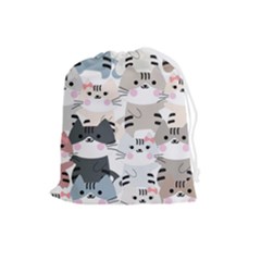 Cute-cat-couple-seamless-pattern-cartoon Drawstring Pouch (large)