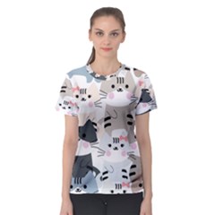 Cute-cat-couple-seamless-pattern-cartoon Women s Sport Mesh Tee