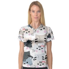 Cute-cat-couple-seamless-pattern-cartoon V-neck Sport Mesh Tee