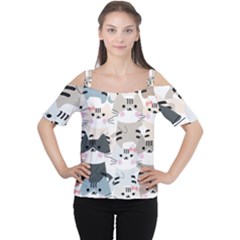 Cute-cat-couple-seamless-pattern-cartoon Cutout Shoulder Tee