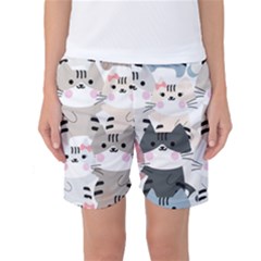 Cute-cat-couple-seamless-pattern-cartoon Women s Basketball Shorts by Jancukart