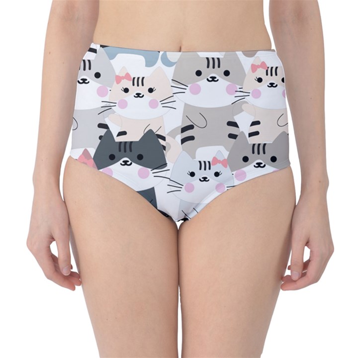 Cute-cat-couple-seamless-pattern-cartoon Classic High-Waist Bikini Bottoms