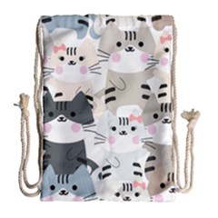 Cute-cat-couple-seamless-pattern-cartoon Drawstring Bag (large)