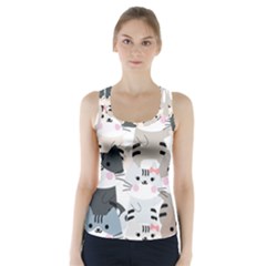 Cute-cat-couple-seamless-pattern-cartoon Racer Back Sports Top