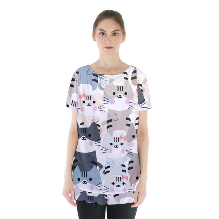 Cute-cat-couple-seamless-pattern-cartoon Skirt Hem Sports Top