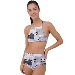 Cute-cat-couple-seamless-pattern-cartoon High Waist Tankini Set by Jancukart