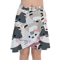 Cute-cat-couple-seamless-pattern-cartoon Chiffon Wrap Front Skirt