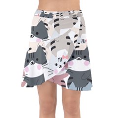 Cute-cat-couple-seamless-pattern-cartoon Wrap Front Skirt by Jancukart