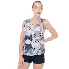 Cute-cat-couple-seamless-pattern-cartoon Bubble Hem Chiffon Tank Top