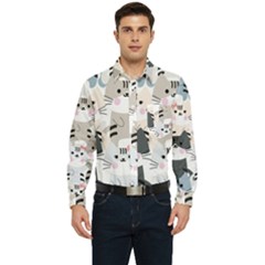 Cute-cat-couple-seamless-pattern-cartoon Men s Long Sleeve Pocket Shirt 