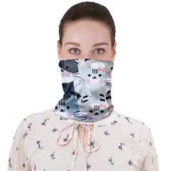 Cute-cat-couple-seamless-pattern-cartoon Face Covering Bandana (adult) by Jancukart