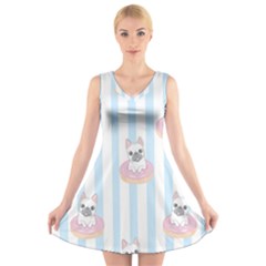 French-bulldog-dog-seamless-pattern V-neck Sleeveless Dress