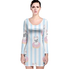 French-bulldog-dog-seamless-pattern Long Sleeve Velvet Bodycon Dress