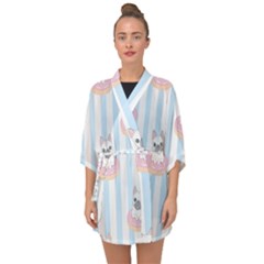 French-bulldog-dog-seamless-pattern Half Sleeve Chiffon Kimono