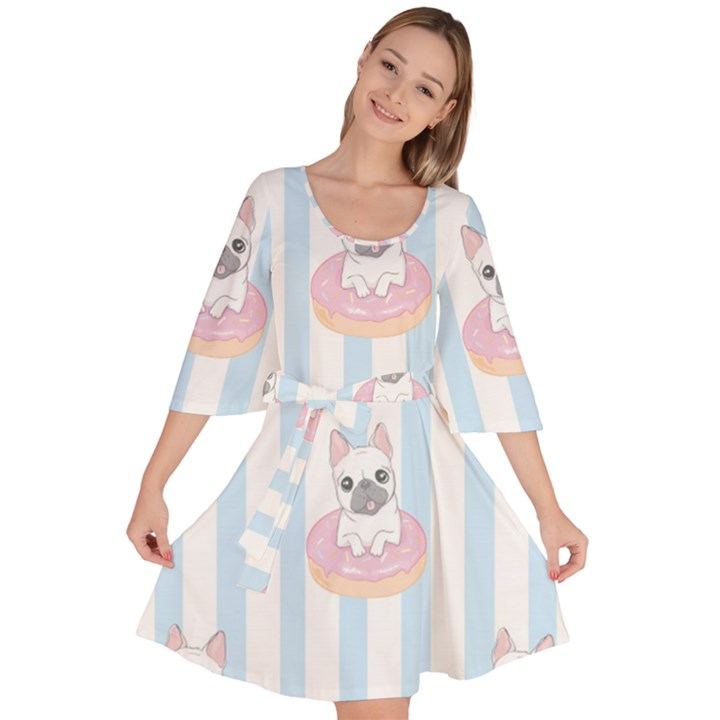 French-bulldog-dog-seamless-pattern Velour Kimono Dress