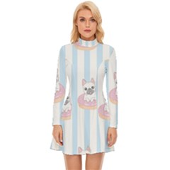 French-bulldog-dog-seamless-pattern Long Sleeve Velour Longline Dress