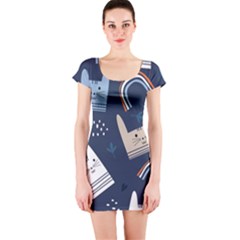 Colorful-cute-cats-seamless-pattern Short Sleeve Bodycon Dress