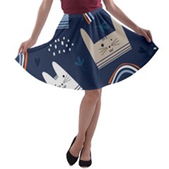 Colorful-cute-cats-seamless-pattern A-line Skater Skirt