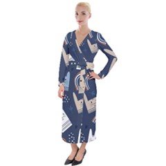 Colorful-cute-cats-seamless-pattern Velvet Maxi Wrap Dress