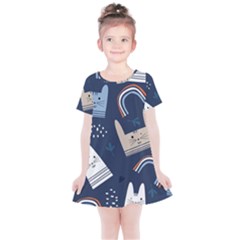 Colorful-cute-cats-seamless-pattern Kids  Simple Cotton Dress