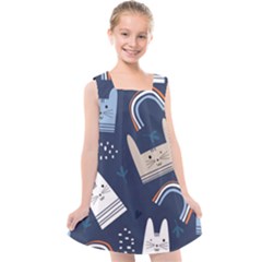 Colorful-cute-cats-seamless-pattern Kids  Cross Back Dress