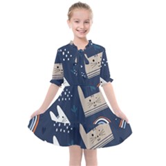 Colorful-cute-cats-seamless-pattern Kids  All Frills Chiffon Dress