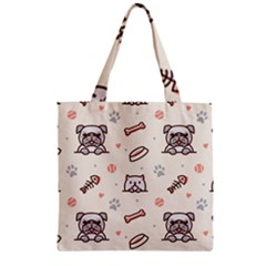 Pug-dog-cat-with-bone-fish-bones-paw-prints-ball-seamless-pattern-vector-background Zipper Grocery Tote Bag