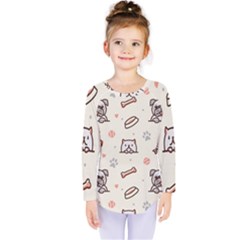 Pug-dog-cat-with-bone-fish-bones-paw-prints-ball-seamless-pattern-vector-background Kids  Long Sleeve Tee