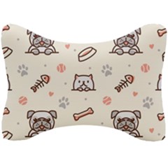 Pug-dog-cat-with-bone-fish-bones-paw-prints-ball-seamless-pattern-vector-background Seat Head Rest Cushion