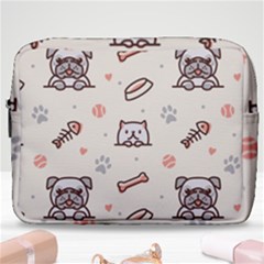 Pug-dog-cat-with-bone-fish-bones-paw-prints-ball-seamless-pattern-vector-background Make Up Pouch (large) by Jancukart