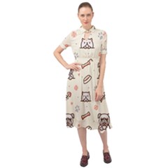 Pug-dog-cat-with-bone-fish-bones-paw-prints-ball-seamless-pattern-vector-background Keyhole Neckline Chiffon Dress