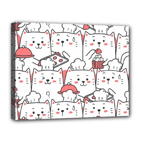 Cute-cat-chef-cooking-seamless-pattern-cartoon Canvas 14  X 11  (stretched)