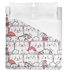 Cute-cat-chef-cooking-seamless-pattern-cartoon Duvet Cover (queen Size) by Jancukart