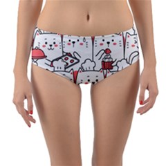 Cute-cat-chef-cooking-seamless-pattern-cartoon Reversible Mid-waist Bikini Bottoms